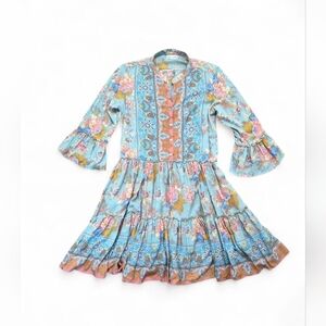 Coastal Boho Penny Swing Dress L/XL Flowy Tiered, Pockets